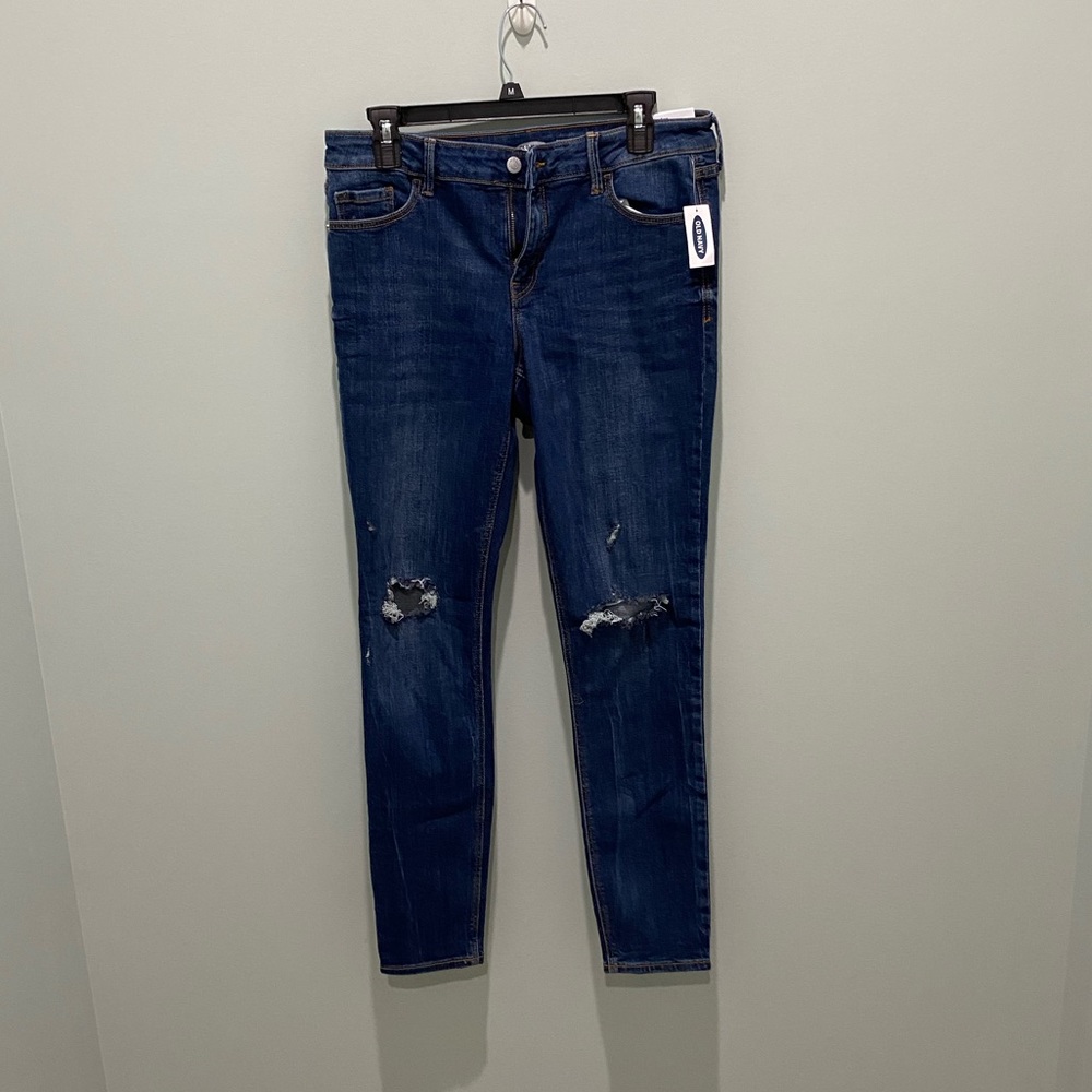 womens size 10 long old navy super skinny ripped jeans - Picture 1 of 11